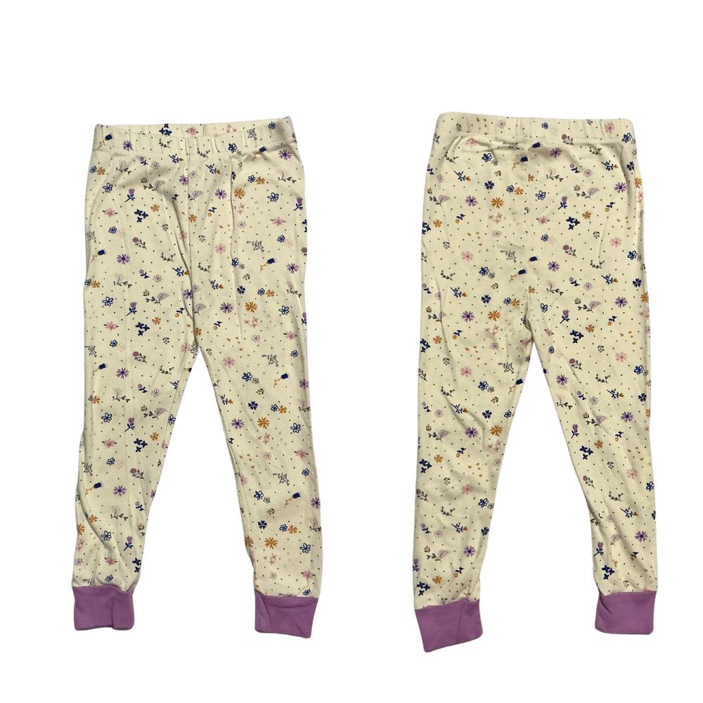 Girls Snug-Fit 2-Piece Pajama Set Size 4T Cream with Purple Owl & Flower Print - Picture 8 of 9